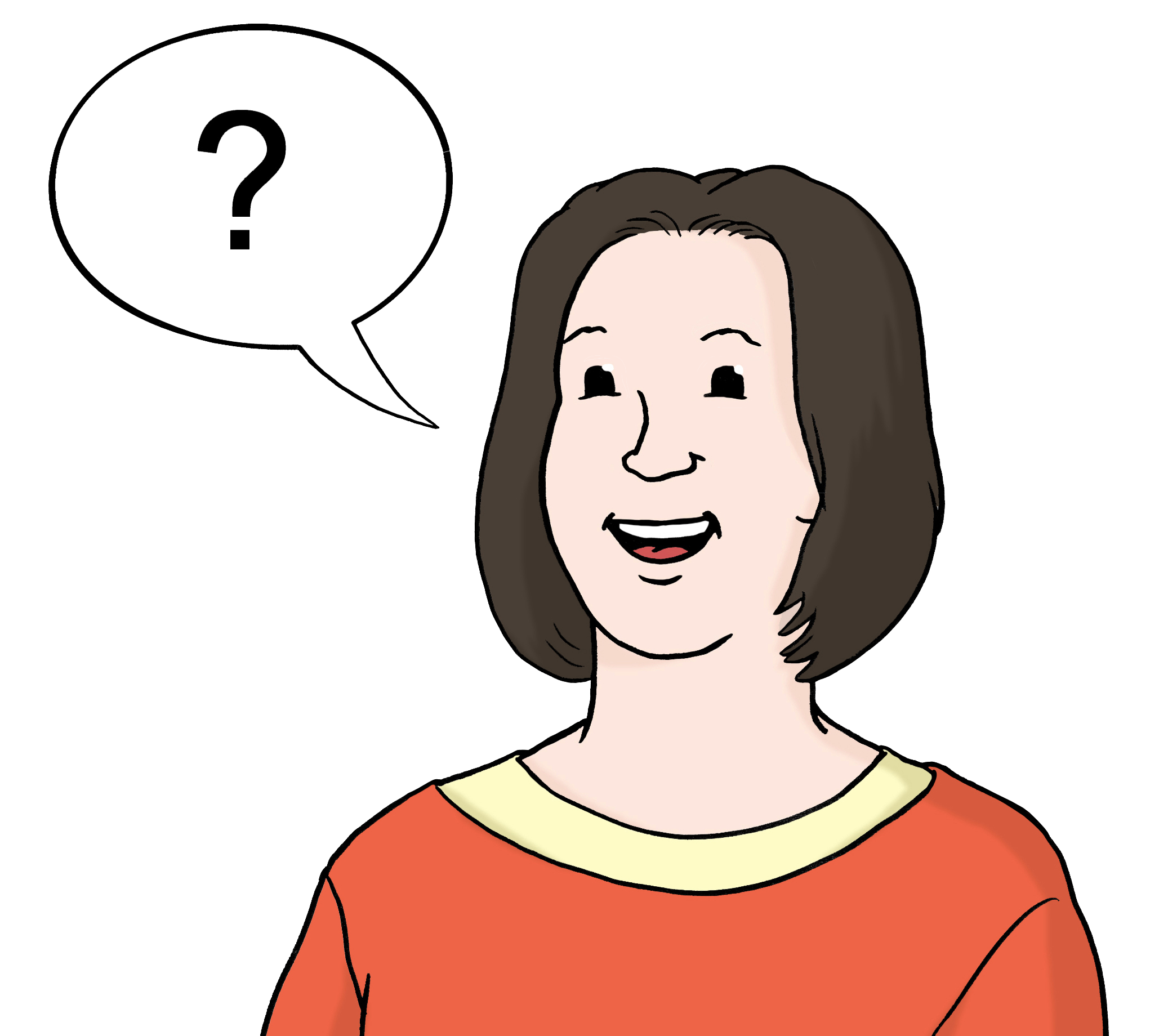 Zeichnung einer Frau mit Sprechblase, in der ein Fragezeichen steht.