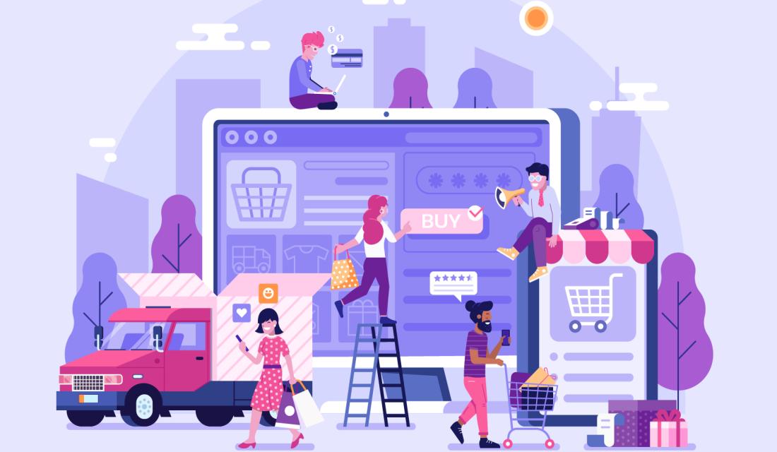 Vektorgrafik mit menschlichen Figuren und digitalen Endgeräten - Digitale Welt (c) krugli / AdobeStock