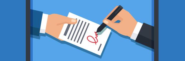 Vertragsunterzeichnung auf einem Monitor