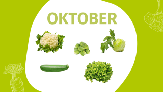 Schrift "Oktober" und Fotos einiger Gemüsesorten